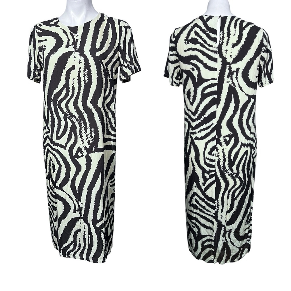 CoreyLynnCalter midi dress sz small Zebra Print brown /beige short sleeve